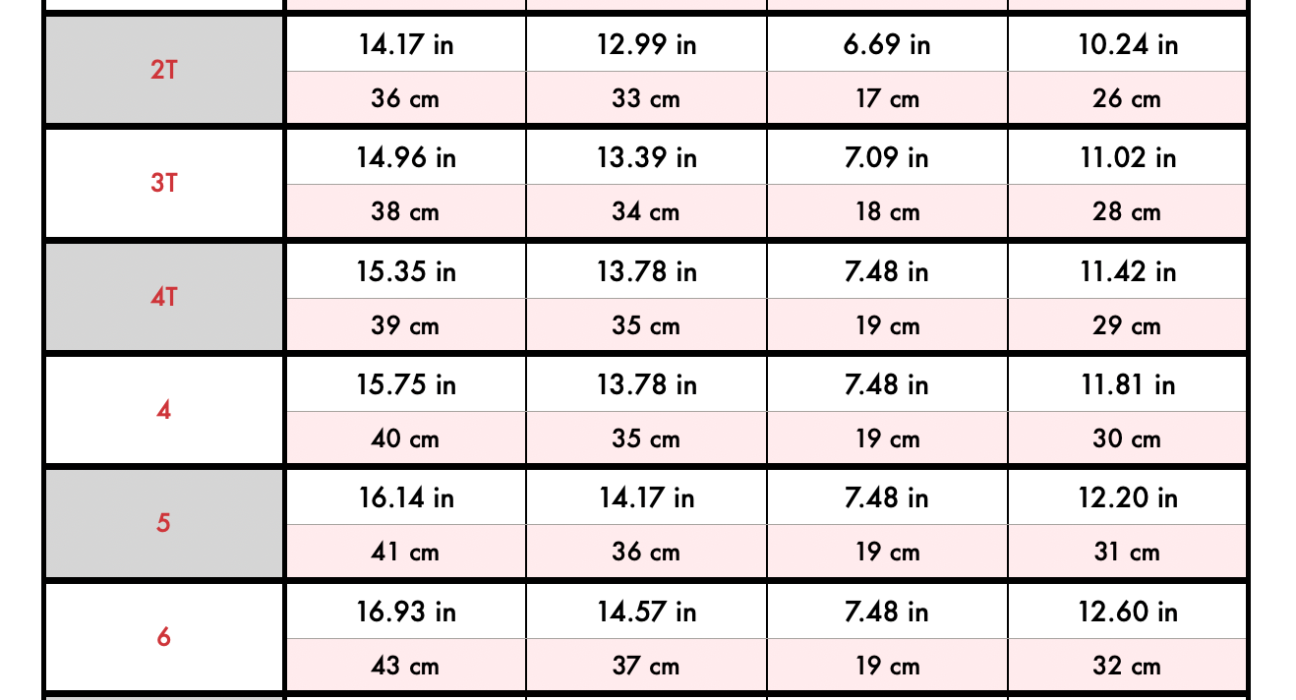 4T Shirt Size Chart for Accurate Fit