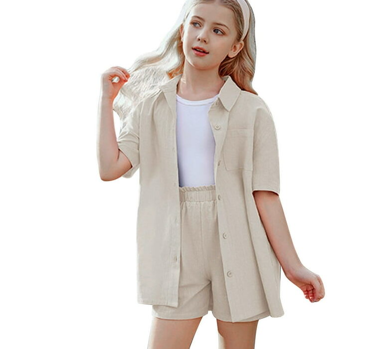 Breezy Comfort in Short Sleeve Linen Shorts Toddler Set
