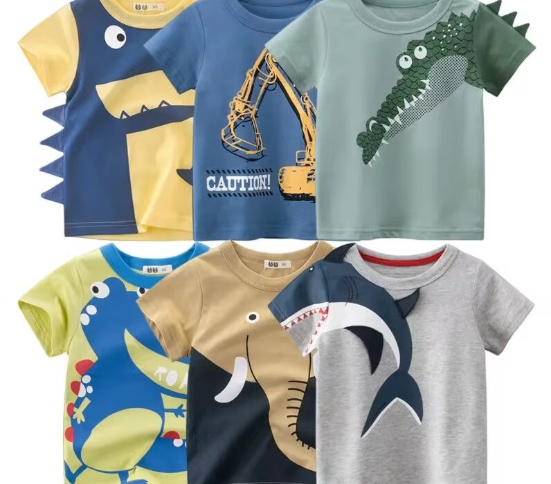 Boys Brown Dino And Blue Animal Printed Shirts