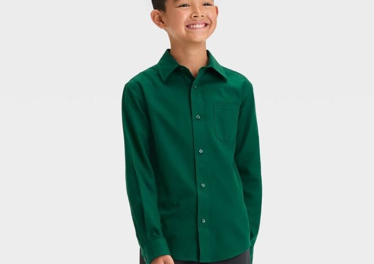 Boys Green Cotton Slub Shirts