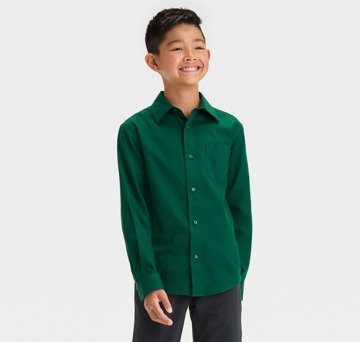 Boys Green Cotton Slub Shirts