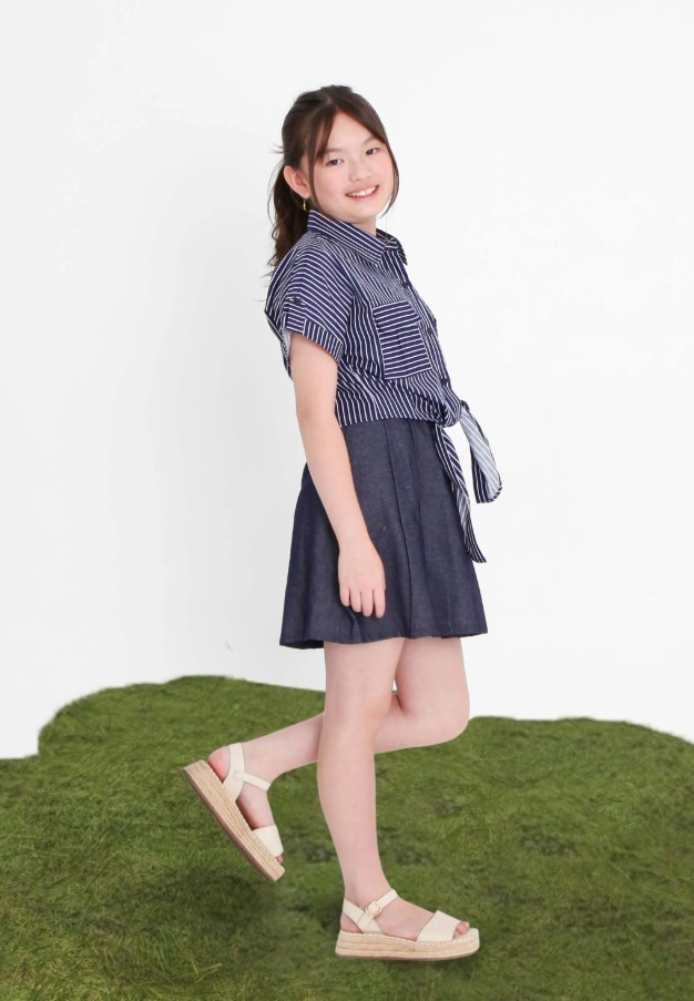 Dark Blue Stripe Cotton Tops for Girls