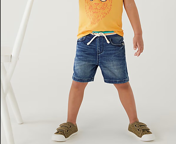 Kids Blue Dino Printed Denim Shorts