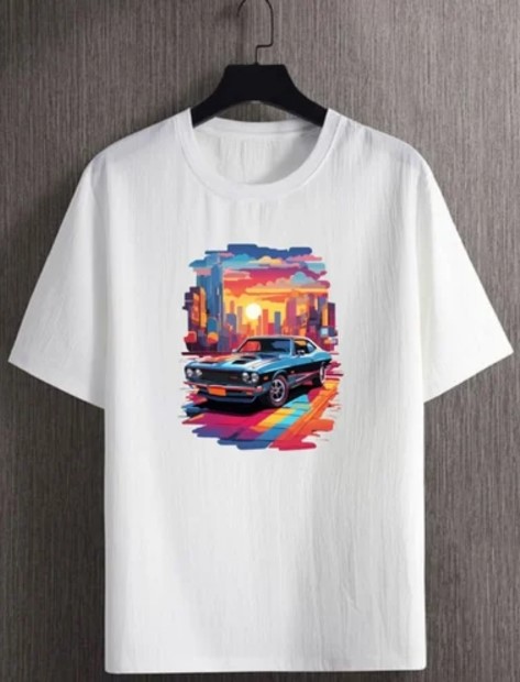 White Cars Print T-Shirt