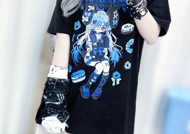 Adorable Rabbit Prints: Girls Light Blue Rabbit Print Top for Casual Wear