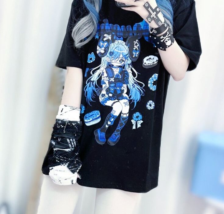 Adorable Rabbit Prints: Girls Light Blue Rabbit Print Top for Casual Wear