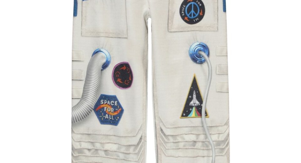 Astronaut Prints: Kids Blue Astronaut Printed Denim Shorts