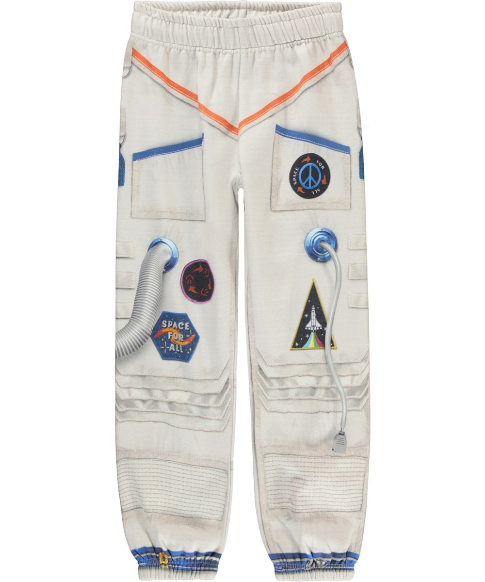 Astronaut Prints: Kids Blue Astronaut Printed Denim Shorts