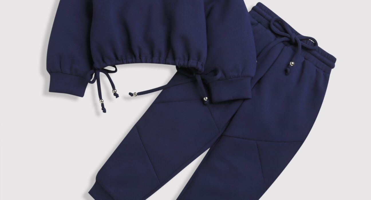 Cozy And Stylish: Boys Navy Blue And Blue Grey Knit Joggers