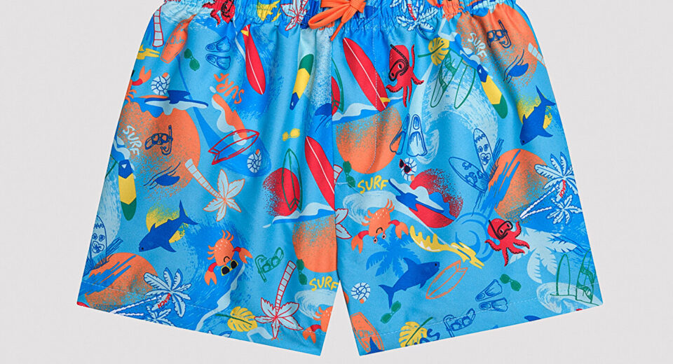 Crab Style: Kids Dark Blue Crab Print Shorts for Beach Days