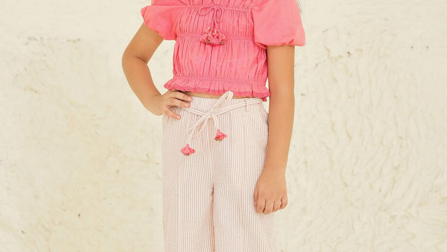 Peach Stripes for a Fun And Playful Look in Girls Cotton Tops