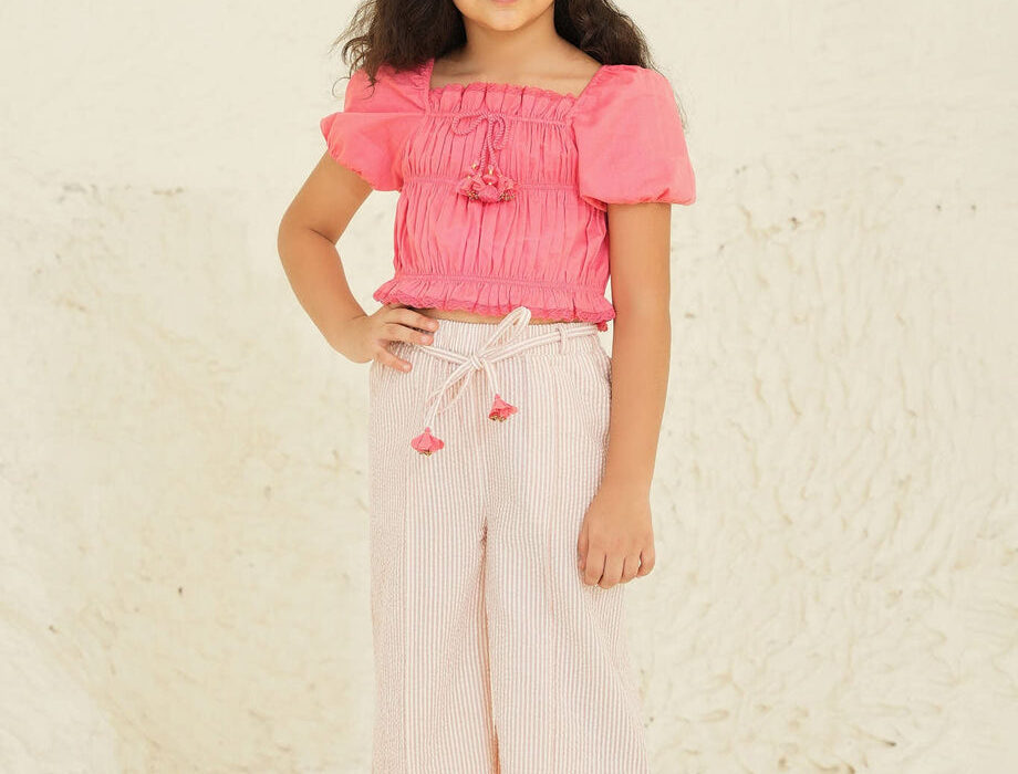 Peach Stripes for a Fun And Playful Look in Girls Cotton Tops