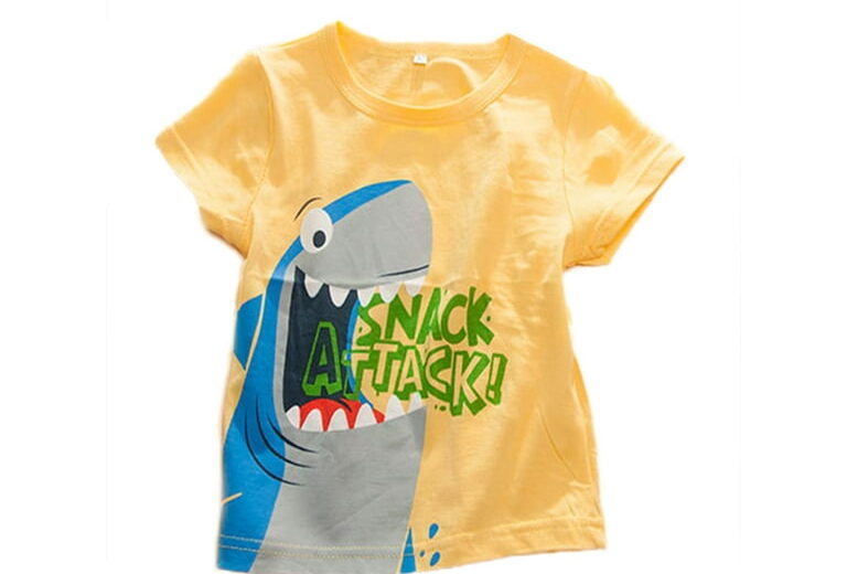 Shark Bite Style: Kids Yellow Shark Print T-Shirts