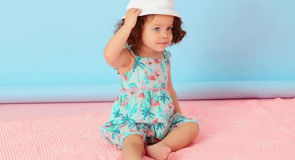 Kids Aqua Blue Flamingo Print Jumpsuit