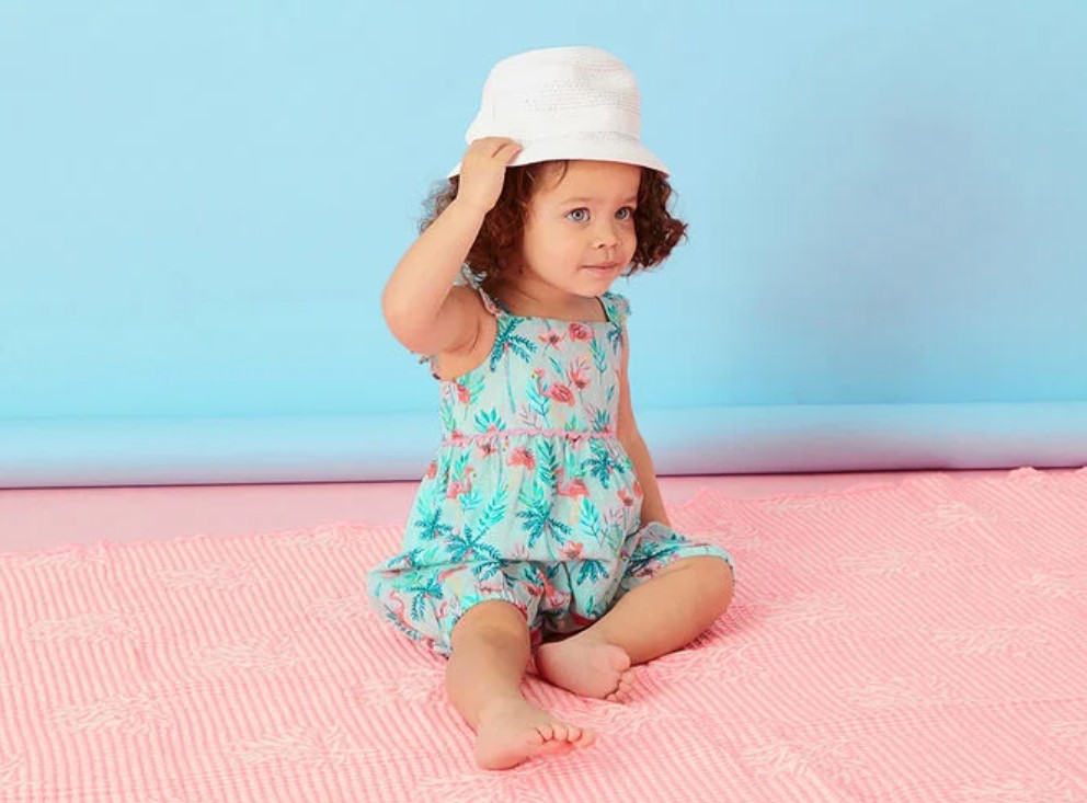 Kids Aqua Blue Flamingo Print Jumpsuit