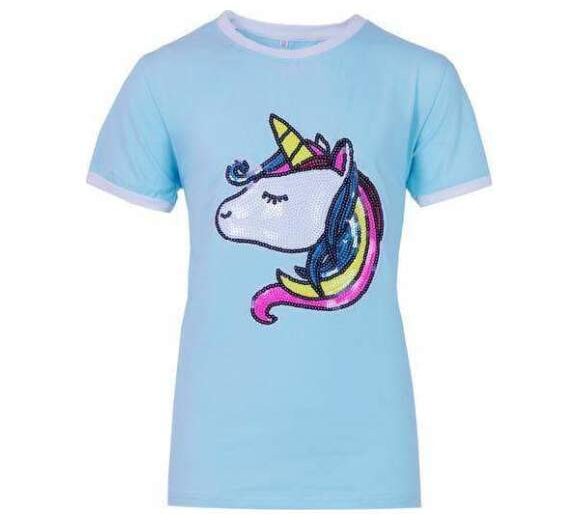 Blue Sequin Unicorn Ringer T Shirt