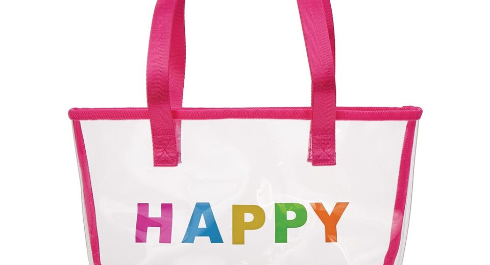 Happy Clear Tote Bag With Pom Poms