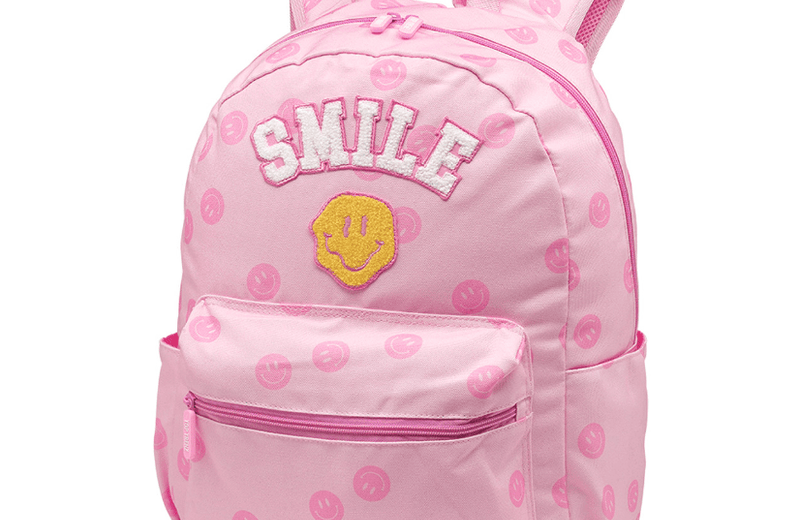 Happy Face Pattern Smile Patch Canvas Backpack