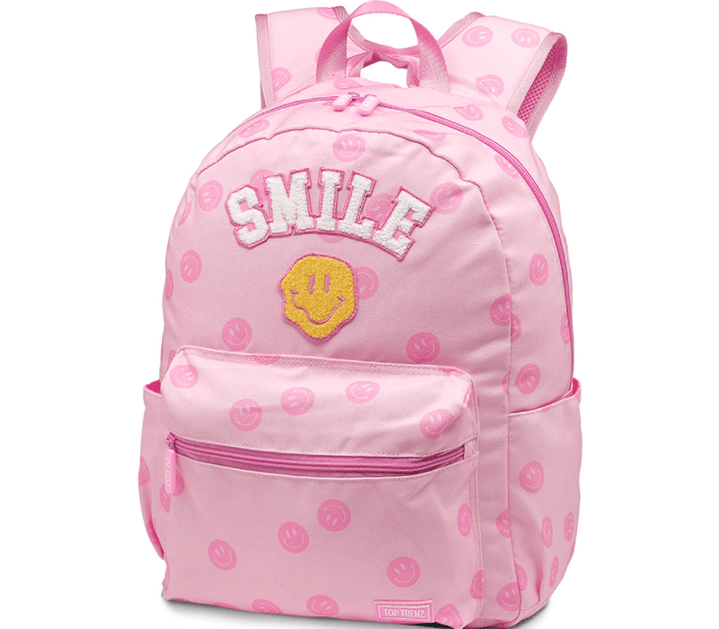 Happy Face Pattern Smile Patch Canvas Backpack