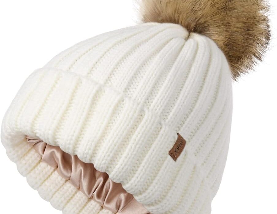 Knitted Beanie With Faux Fur Pom Pom