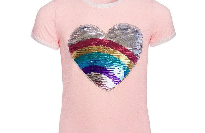 Rainbow Heart Flip Ringer T Shirt