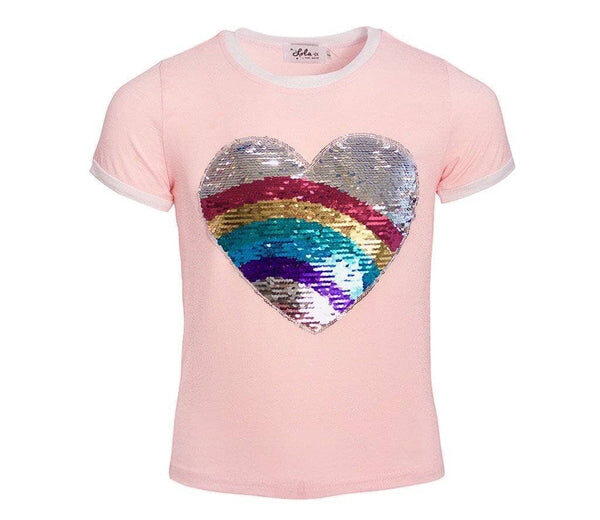 Rainbow Heart Flip Ringer T Shirt For Kids